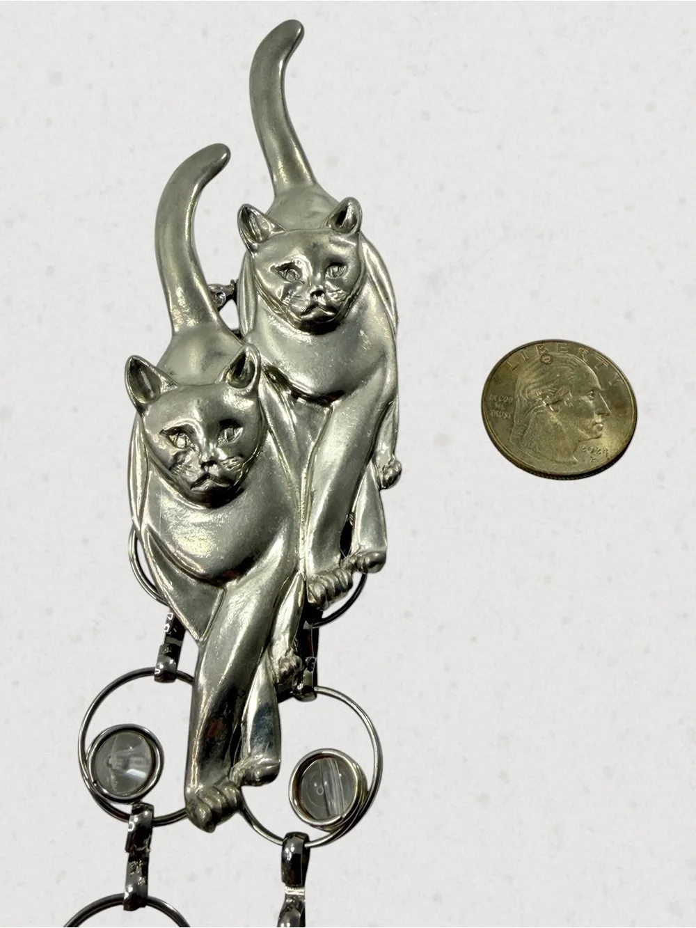 Vintage Maurice Milleur Cat Kitten Pewter Crystal Belt Circle Link 32” Signed